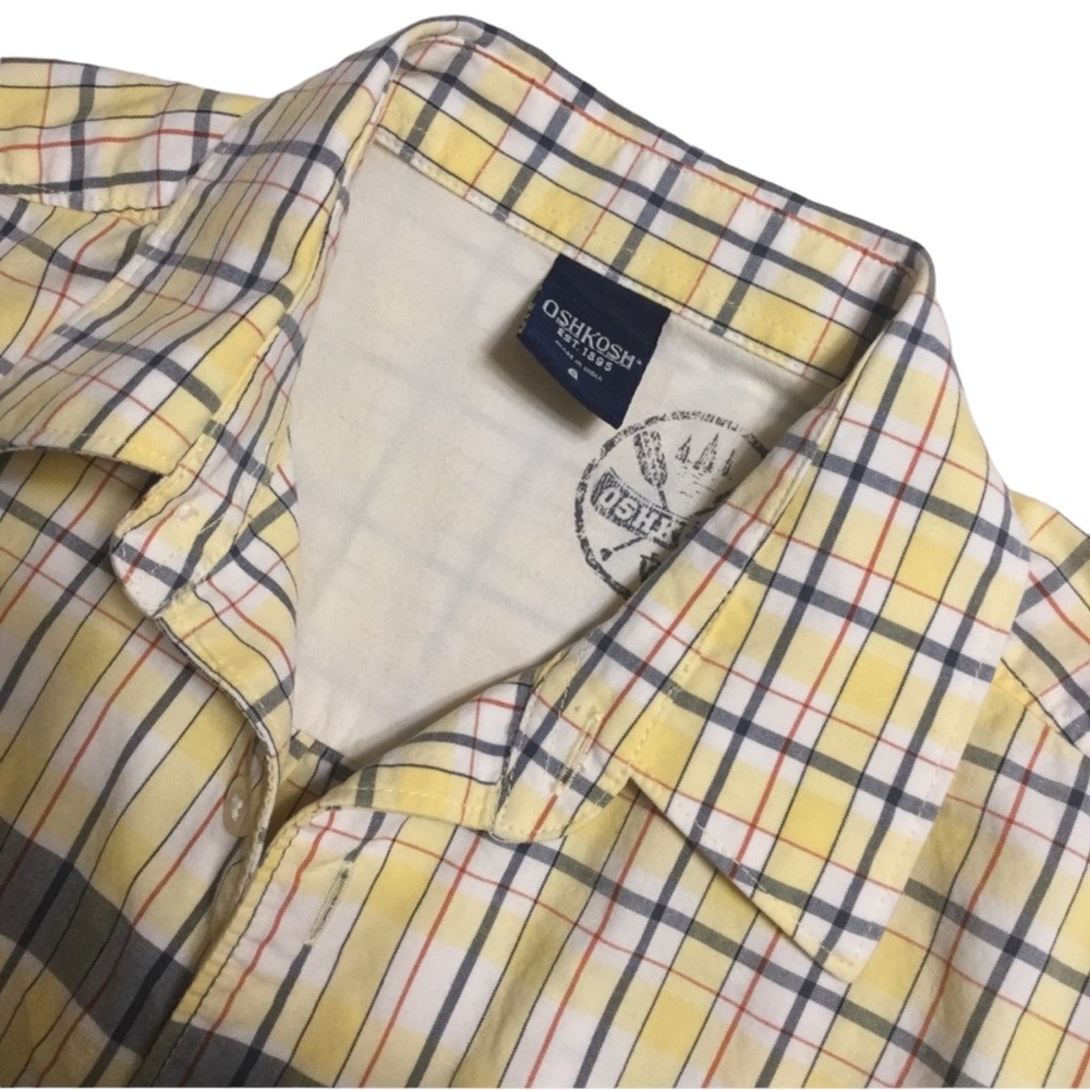 🔥SALE 3/$20 OSH KOSH Boys sz 6 Shirt Short Sleeve Button Front Yellow Gray